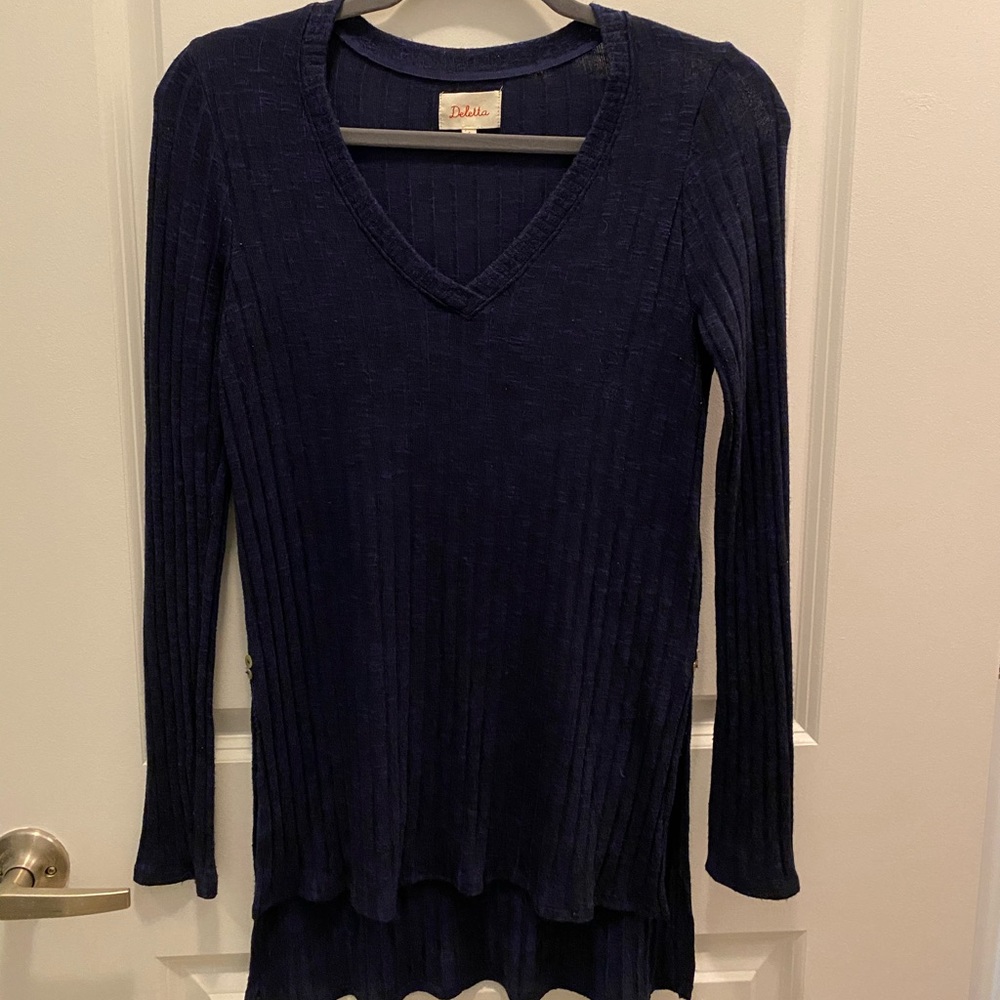 Ribbed Navy Blue Tunic Top